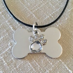 Dog Bone Paw Necklace Handcrafted Silver Toned